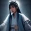 资深时尚摄影师陈墨在工作室内专注调光，专业摄影灯光环境下的人像摄影专家形象